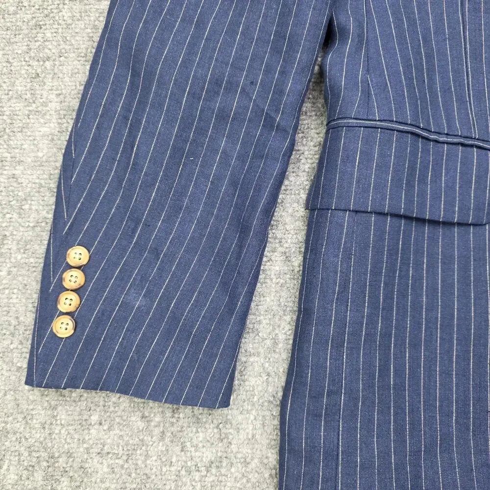 Lands End Blazer Mens 42 Blue Pinstripe Linen Two Button Sport Coat Jacket
